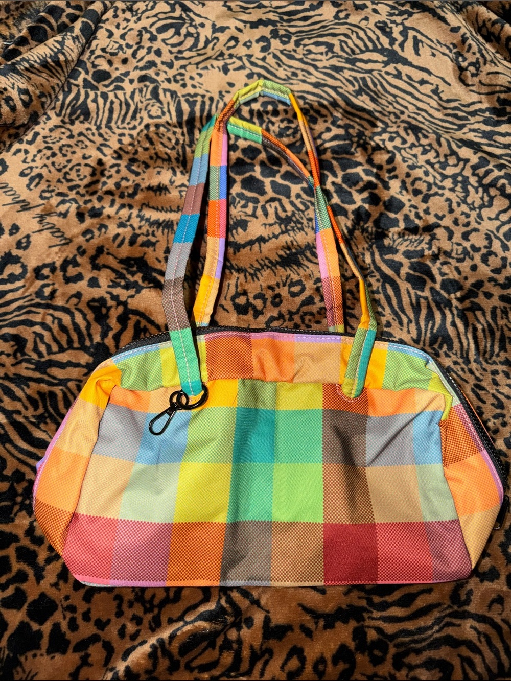 Multicolor Checkered bowler Tote Bag - Vibrant Rainbow Shoulder Bag handmade